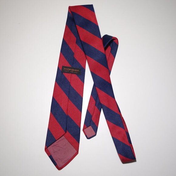 Vintage Yves Saint Laurent Red & Navy Blue Stripe Tie - Picture 3 of 4